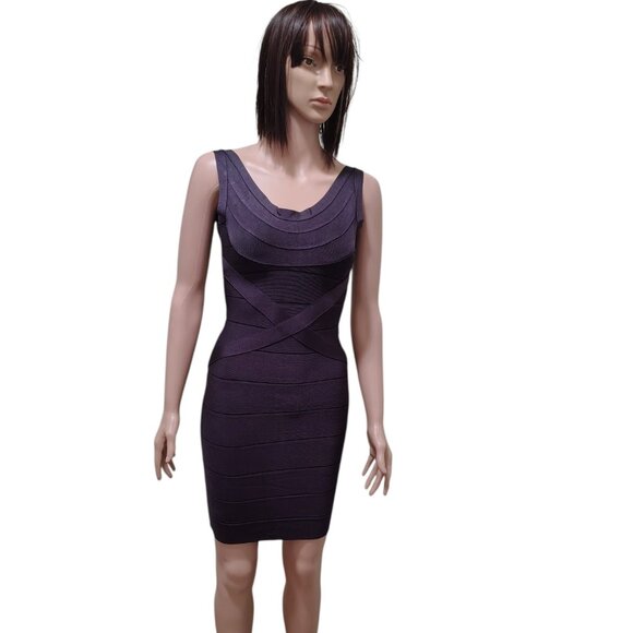 Rachael G. Stretch Purple Strappy Round Neck Dress with Backless - Picture 1 of 10